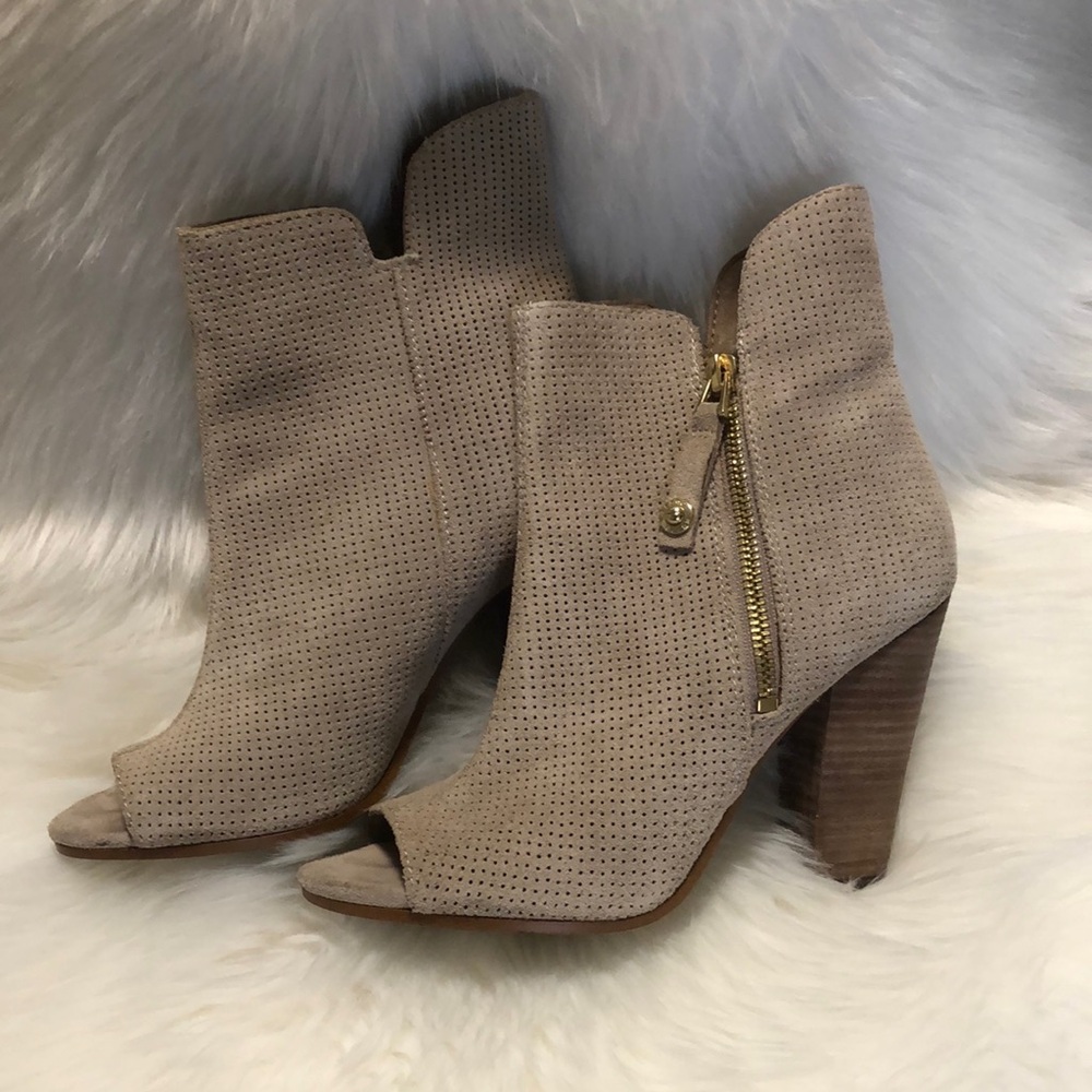 Guess Taupe Peep Toe Ankle Boots with Zipper